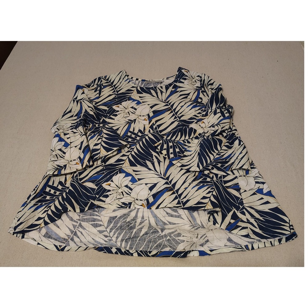 Bryn Walker Tropical Leaf Floral Print Tunic Top Women's Size S Made in USA NN